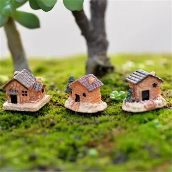 3 adet Mini Küçük Ev Evler DIY Oyuncaklar El Sanatları Figürü Yosun Teraryum Peri Bahçe Süs Peyzaj Dekor Rastgele Renk Dollhouse