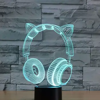 Yaratıcı kulaklıklar renkli 3d gece lambası USB plug-in ortam dekoratif ışıklar