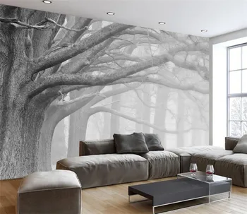 Modern Siyah ve Beyaz Orman Ağacı 3D Duvar Kağıdı Oturma Odası Yatak Odası TV duvar tablosu Duvar Dekorasyon Boyama Herhangi Bir Boyut