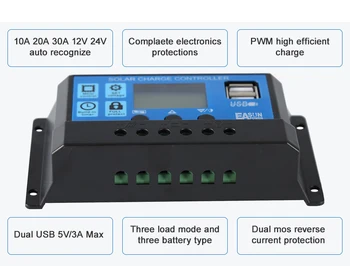 PWM 10A güneş enerjisi şarj cihazı Denetleyici 12V 24V Otomatik Kontrolörleri lcd ekran 5V çift USB Çıkış Kontrolörü