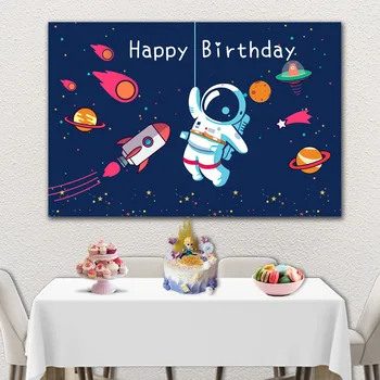 120X80cm Evren Uzay Gezegen Astronot Tema Parti Zemin Karikatür Parti Bebek Duş Doğum Günü Zemin Fotoğraf Arka Plan