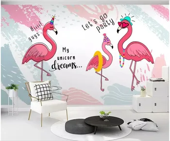 Özel duvar 3d fotoğraf duvar kağıdı Avrupa modern minimalist elle çizilmiş flamingo ev dekor 3d duvar resimleri duvar kağıdı duvarlar için 3 d