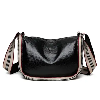 Vintage Casual Kadın tasarımcı çantaları Yumuşak PU Deri Kadın Omuz çapraz postacı çantası Geniş Kayış Bayanlar alışveriş çantası