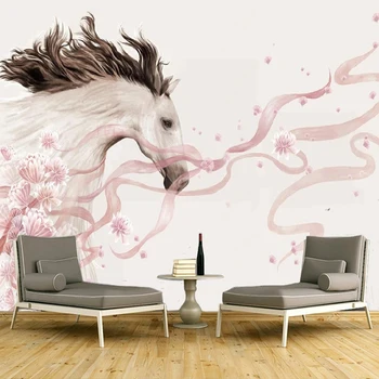 Özel 3D Duvar Kağıdı Modern İskandinav Tarzı Çiçekler Beyaz At duvar tablosu Oturma Odası Ev Dekorasyon İçin duvar kağıdı