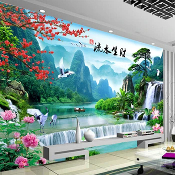 Özel Duvar Çin Tarzı Dağ Su Şelale Doğa Manzara 3D Fotoğraf Duvar Kağıdı Oturma Odası TV Arka Plan duvar tablosu