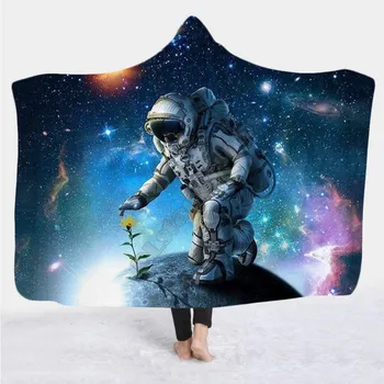 Galaxy astronot Kapşonlu Battaniye 3D Tüm Baskılı Giyilebilir Battaniye Erkekler ve Kadınlar için Yetişkinler Çocuklar Polar battaniye 02