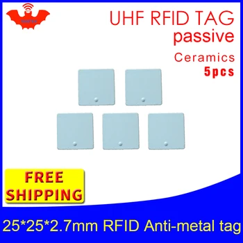 UHF RFID metal etiketi 915 mhz 868 mhz Alien Higgs3 EPC 5 adet ücretsiz kargo 25*25*2.7 mm küçük kare Seramik akıllı pasif RFID etiketleri