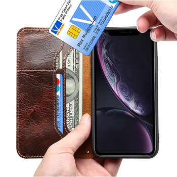 Solque Gerçek Hakiki açılır deri kılıf iPhone X XS Max XR 10 telefon kılıfı Lüks Retro klasik kartlıklı cüzdan Kitap Çapa