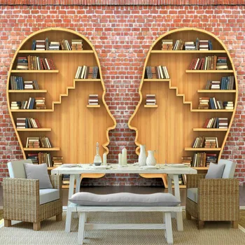 3D Kitaplar Kitaplık Kırmızı Tuğla Duvar Kağıtları Oturma Odası Yatak Odası Çalışma için Modern Duvar Kağıtları Ev Dekor Papel De Parede 3d