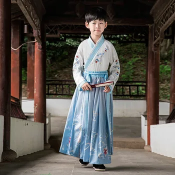 2 Renk çocuk Hanfu Tang Takım Elbise Geleneksel Çin Giyim High-end Genç Usta Antik Han Elemanları yaz giysileri