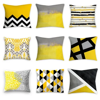 Sarı Gri Geometrik Yastık Dekoratif Yastık Kanepe DIY Baskılı Yastık Sandalye kaplamalı yastık noel ev dekorasyonu