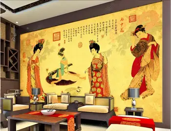 özel duvar 3d fotoğraf duvar kağıtları oturma odası için Çin tarzı güzel kadın mürekkep boyama ev dekor duvar kağıtları duvarlar için 3d