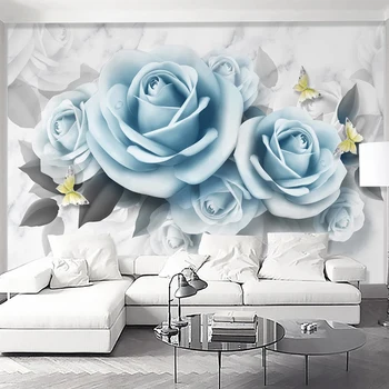 Özel Duvar Kağıdı 3D Stereo Mavi Gül Çiçek duvar tablosu Oturma Odası Yatak Odası Romantik Ev Dekor Su Geçirmez 3D Çıkartmalar