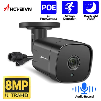4K 8MP İnsan Algılama POE Güç kapalı devre kameralar Açık 8MP Gözetim IP Kameralar P2P Ses Kızılötesi Gece Görüş 4K Güvenlik Kamera