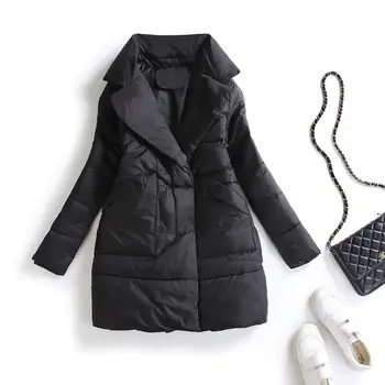 Zarif kadın Kış Takım Elbise Yaka Aşağı pamuklu ceket 2020 Yeni Mizaç Orta uzunlukta Siyah Mavi Deri Pembe Ceket Ceket J2322