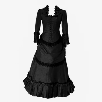 Vintage Gotik siyah Victoria Telaş elbisesi Elbise Ortaçağ Rönesans siyah Victoria telaş elbisesi elbise 18th yüzyıl balo elbisesi
