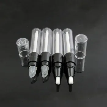 100 adet 4.5 ml Şeffaf + Siyah Dudak parlatıcı şişesi, Boş Yuvarlak döner kalem, Tek Kullanımlık Plastik çevirmeli kalem Silikon Ucu İle