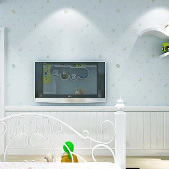 Mavi Yıldız Bulut çocuk Çizgili Duvar Kağıdı Çocuk Odası 3D Karikatür Sevimli Erkek Kız Bebek Odası Yatak Odası Duvar Sticker Pembe